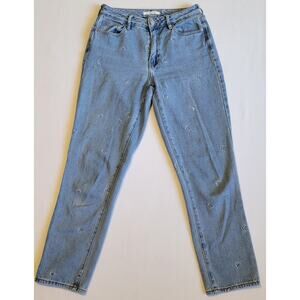PACSUN Over The Moon Mom Jeans sz 26 Light Wash Embroidered Crescent Moons